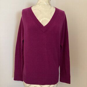 NEW! GAP CASHMERE BLEND RELAXED FIT V-NECK SWEATER in FUSCHIA XS PREPPY CLASSIC